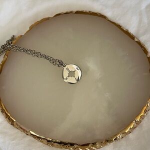 Dainty Cardinal Directions COIN Necklace | SILVER Stainless Steel Mini Pendant‎